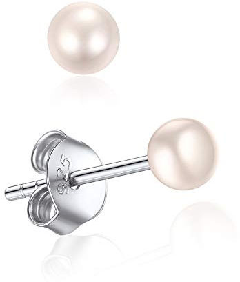 ChicSilver Pendientes Perlas Mujer Plata 4mm Perla Natural Blanca Joyería