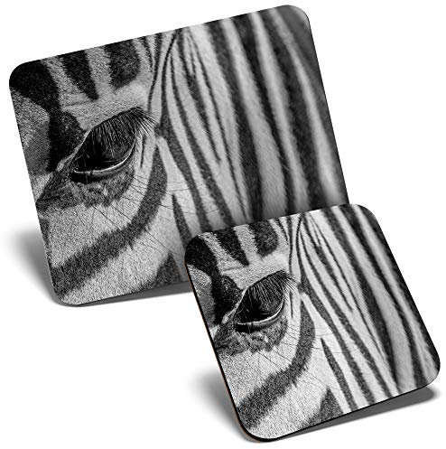 Mouse Mat & Coaster Set - Zebra Close Up Art Wild Africa 23.5 x 19.6 cm & 9 x 9 cm for Computer & Laptop, Office, Gift, Non-slip Base #14563