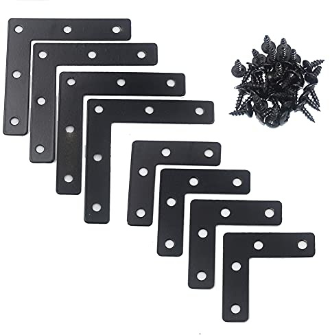 DGOL 20 Packs Two Sizes 3-1/8 inch and 2 inch L Black Flat Corner Braces with Screw, Picture Photo Frame Angle Bracket