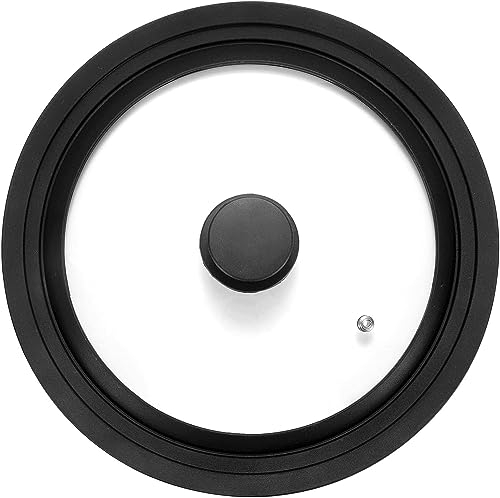 Universal Lid for Pots, Pans and Skillets Fits 24cm, 26cm & 28cm Diameter Cookware - Frying Pan Cover Universal Glass Lid with Heat Resistant Silicone Rim ＆ Tempered Glass
