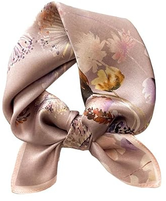 JERLA Damen- und Herren-Schal, quadratisch, 100% echte Maulbeerseide, Satin, 53,3 x 53,3 cm, Lila Löwenzahn, 21 x 21