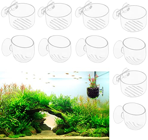 Gukasxi 10pcs Acrylic Aquatic Plant Cup Pot Holder with Suction Cups Red Fish Tank Plant Live Plants Pots for Fish Shrimp Feeding Fish Tank Aquascape Decor