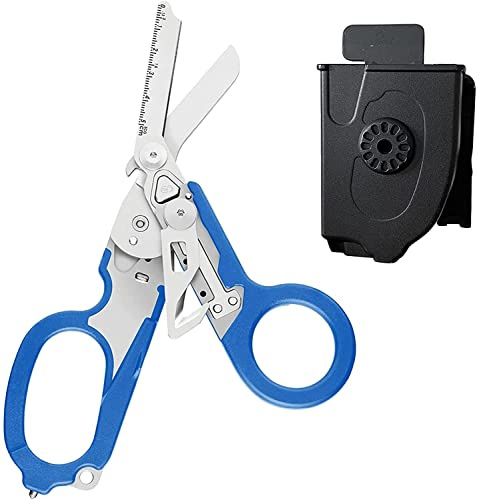 Raptor Erste-Hilfe-Schere, All-in-One taktische Schere, Taschenschere & Feuerwehr-Werkzeug-Set, Glasbrecher in Tuff-Cut-Schere mit Utility Holster (Blue)