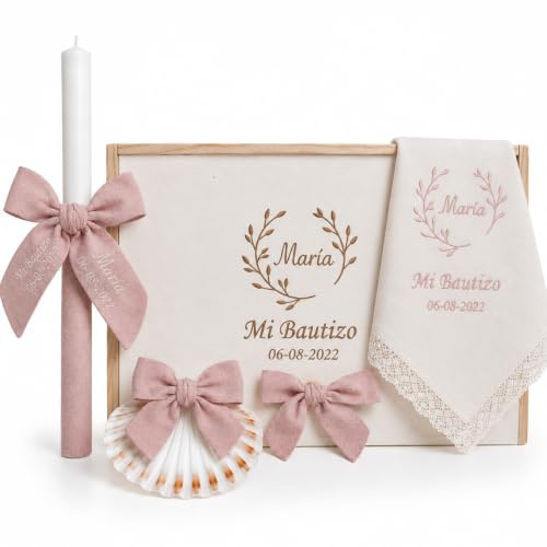 NENEL | Kit de Lujo para Bautizo Personalizado Bambula Rosa Maquillaje