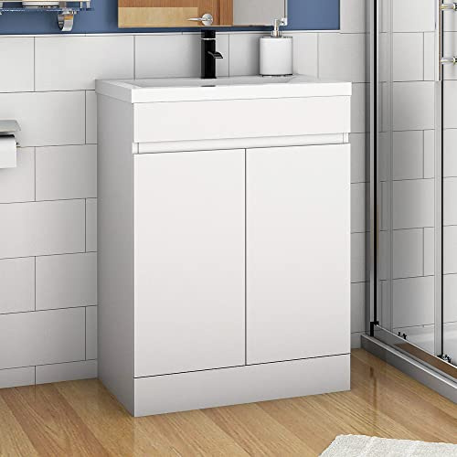 Aica Sanitär Waschbecken mit Unterschrank 50 cm Badmöbel Set mit Waschtisch Mineralguss Gäste WC Weiß Matt