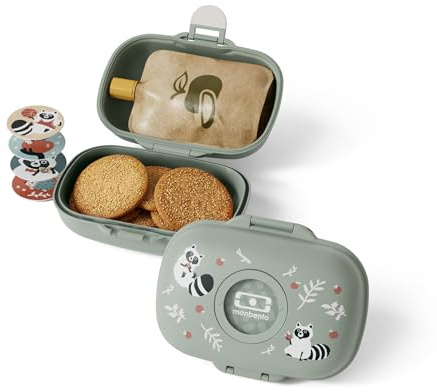 monbento – Brotdose Snackbox Kinder Gram – BPA-frei – Lunchbox für Schule, Park und Reisen – Bento Box Personalisierbar & Robust – Mikrowellen- und Spülmaschinengeeignet - Raccoon