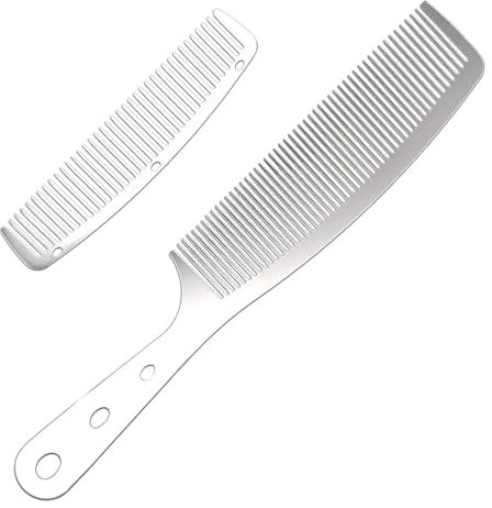 2pcs Metal Anti Static Barber Combs Stainless Steel Hair Comb Cutting Comb set Hair Styling Hairdressing Comb for Men Women Salon (Pocket Comb and handle Rake Combs)