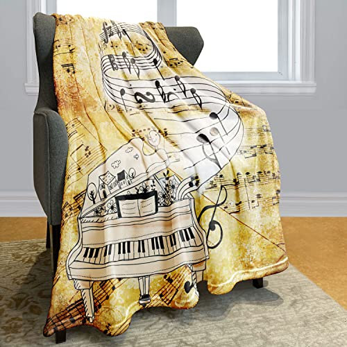 Zomer Klavier und Noten Decke 150x200 cm Flauschig Kuscheldecke Super Weich & Warm Fleecedecke Bedruckte Microfaser Sofadecke