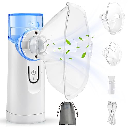 Inhalator,Inhalationsgerät tragbar Vernebler Set,Geräuscharmes Inhalator mit Mundstück,Inhalator Vernebler für Kinder und Erwachsene,Inhalator mit Mundstück,USB-Cwiederaufladbar-Blau