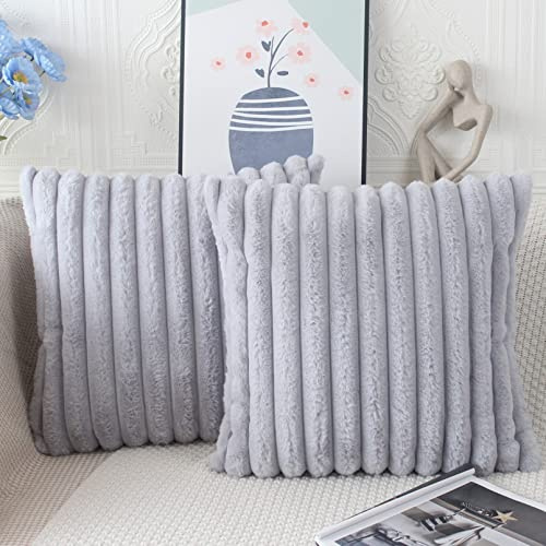 NIULAA Kissenbezug 50x50 Grau Deko Plüschkissen 2er Set | Flauschig Kuschelkissen Kissenhülle Dekokissen Sofakissen Aesthetic Kissen Zierkissen,Stockholm Style Room Decor