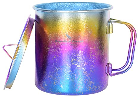 iBasingo Camping Titanium Cup avec couvercle poignée pliable métal voyage Cup super léger iceflower une couche vaisselle portable randonnée pique - nique sac à dos thé tasse à café