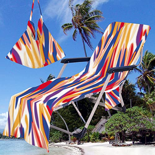 Morbuy Sun Lounger Beach Towel with Pockets, Stripes Pattern Beach Lounger Towel Beach Chair Cover Towel Fitted Microfiber Sunbed Towel Sun Lounger Towels for Summer Vacation (Dark Blue)