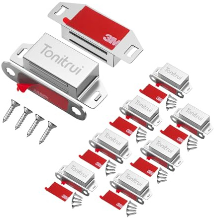 Tonitrui Cabinet Door Magnet, Flat Bottom Cabinet Magnetic Catch with Adhesive, Easy to Install,Only Takes 1 Minute,35lb Magnetic Cabinet Door Drawer Latch(Sliver, 8Pack)