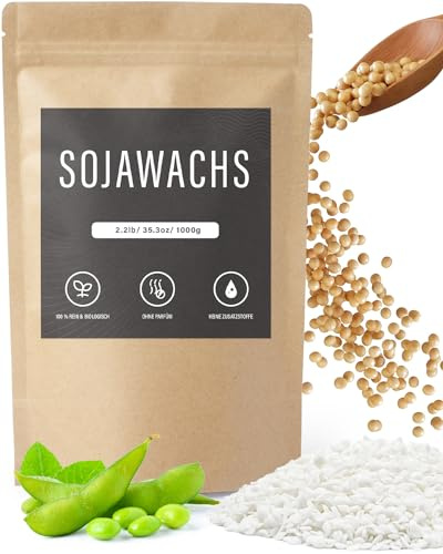 BOYUJK Cera di Soia per Candele 1KG, Premium Natural Cera per Candele, 100% Cera per Candele Fai da Te per La Produzione di Candele da Agricoltura Biologica, Senza Additivi, Innocuo E Puro