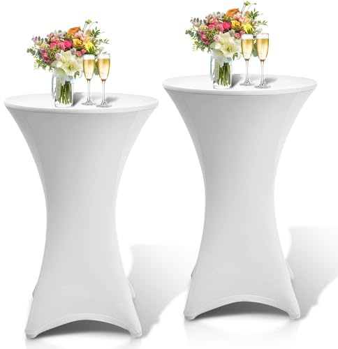 Jopassy 2er-Set Weiß Ø80-85 Stretch Stehtischhusse mit Verstärkung im Fußbereich, Maschinenwäsche hochwertige Stehtischhusse Stretch-Husse für Bistrotisch