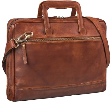 STILORD Pierce Maletín Con Asa A4 Cuero Bolso Trabajo para Ordenador Portátil 15 Pulgadas Bolso Negocios Vintage Business Bag Bolso Bandolera Auténtica Piel Color:brandy - coñac