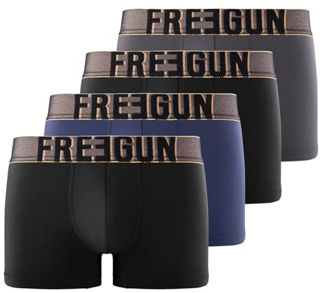 FREEGUN Set med 4 Soft Touch Signature Karl boxershorts för män, svart, L