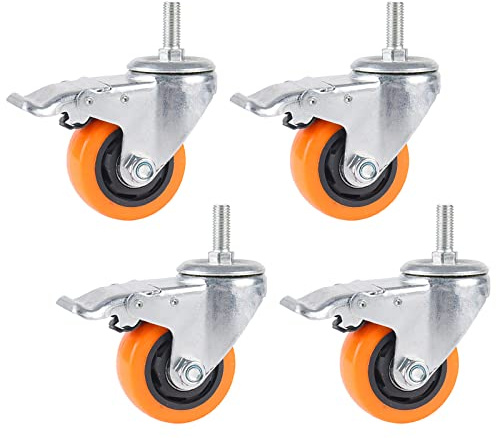 75 mm Hochleistungs-Lenkrollen, Gewindestange M12 x 30 mm, geräuschlose Trolley-Lenkrollen, Transportrolle für bewegliche Möbel, Lenkrollen mit Bremse, Einzelrollenlast 90 kg/4 Rollen W