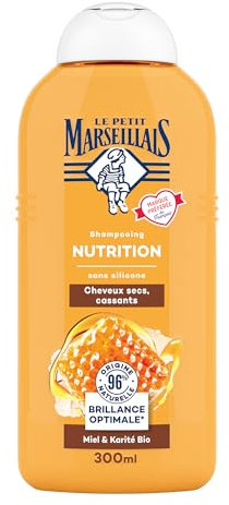 Le Petit Marseillais | Shampooing Nutrition Miel & Karité Bio (300 ml) – Shampoing sans silicone pour cheveux secs et cassants – 96% d'origine naturelle pour une brillance optimale
