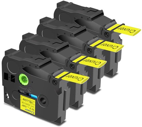 Cruxer 4er-Packung Kompatibel für Brother P-touch HSE-641 Schrumpfschlauch Schriftband，Schwarz auf Gelb Etikettenband 0,69'' 17.7mm x 1.5m Schriftband Ersatz für PT-E300 PT-P750W PT-D450