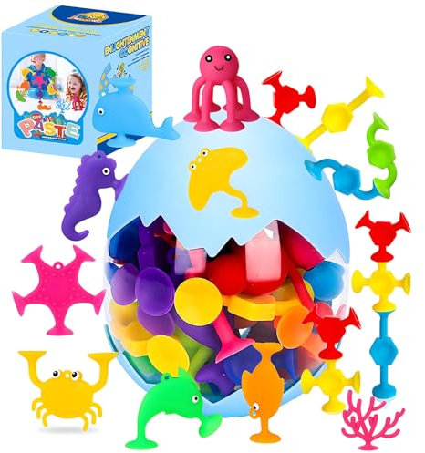 27 Stück Saugnapf Spielzeug Kinder,Badewannenspielzeug,Montessori Spielzeug ab 3 Jahre,Badespielzeug Reise Sensorik Spielzeug,Silikon Bausteine Spielzeug für 3 4 5 6 7 8 Jahre Jungen Mädchen (Bunte)