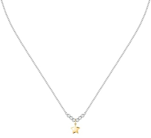 MORELLATO Collana da donna in acciaio con stella, perle, collezione Talismani, idea regalo per insegnanti SAIX22, Lega di acciaio