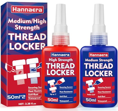 Thread Lock Blue and Red, Threadlocker Medium and High Strength, Gap Filling, Lock & Seal Nuts, Bolts, Fasteners and Metals, Stable and Anti-Rust (50mlx2)