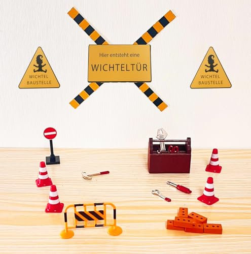 Wichtel Zubehör Baustelle, 20Pcs Miniatur Wichtel Baustelle Set Weihnachten Deko Wichtelzubehör für Wichteltür und 1/12 Puppenhaus,DIY wichtel Baustelle Einzug