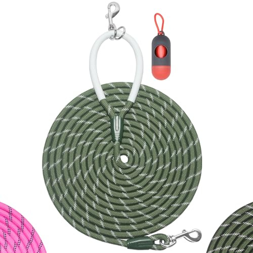 JoyfulPaws Rückrufleine für Hunde 1,8 m, 3 m, 6 m, 9 m, komfortabler Silikongriff, reflektierend, kein Verheddern,für kleine,mittlere,große Hunde, ideal für Spaziergänge,Camping (Olivgrün,1,8m x1,2cm)