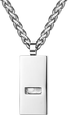 JewelryWe Collier Pendentif Homme Personnalisé: Collier Femme Homme Acier Inoxydable Pendentif Sifflet Silencieux Rectangulaire pour la Respiration Profonde - Cadeau Personnalisable,sans Gravure
