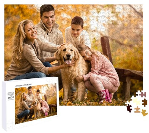 Personalised Jigsaw,Personalised Jigsaw Puzzles 1000 piece with Your Own Picture,Custom Photo Puzzle Wooden Print for Dog,Cat,Kids,Family,Wedding,Graduate Gifts