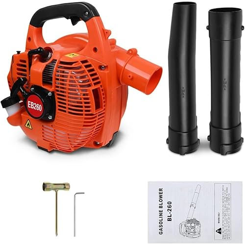 26cc Petrol Leaf Blower, Handheld Leaves Blowing Dust Snow with Adjustable Shoulder Strap for Patio Cleaning, Lawn Care, Leaves Garden - Orange