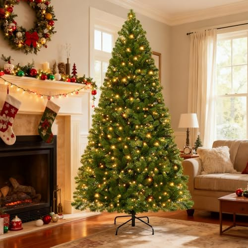 VINCONLIDY Pre-Lit Christmas Tree, 6ft Artificial Premium Xmas Tree with 250 Warm White LED Lights, 820 PVC Branch Tips, Foldable Metal Stand, Ideal for Home, Office, Party, or Holiday Decor