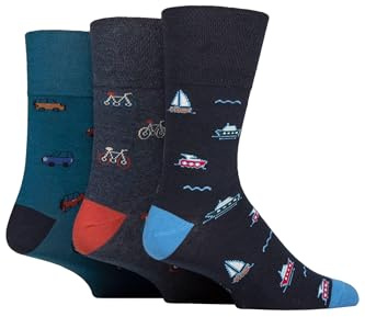 SockShop Mjukt grepp för män roliga fötter mjuk topp nyhet mönstrade mjuka andningsbara bomullsstrumpor i ett flerpack med 3, Fordon, 40-45 EU