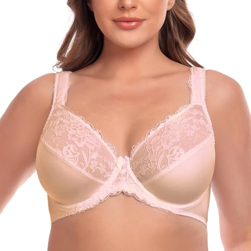 Ayigedu UK Ladies Super Plus Size Full Coverage Bra Non Padded Underwire Minimizer Bras 36DD Beige