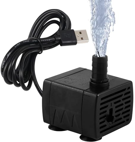 Mini Wasserpumpe USB 5W 180L/H Tauchpumpe Teichpumpe Brunnenpumpe Aquariumpump mit 3 Saugnäpfen, maximale Sprühhöhe 0.9M, 5V für Teich Brunnen Aquarium Garten
