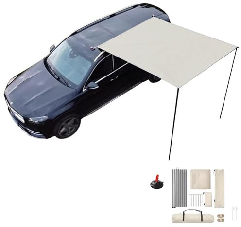 WXXSHGDW Toldo para Coche Toldo Camper con Ventosa, Toldo Caravana de 200X300cm, Tela Oxford 210D, Revestimiento de Pegamento Negro, Resistente al Agua PU5000mm UPF50+, no Requiere Portaequipajes(Beig