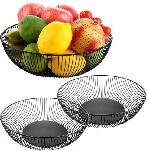 LOPYXBR 3 Stück Obstschale Schwarz, 28x7,5cm Obstschalen Metall, Obstschale Modern, Fruit Bowl Basket, Obstkorb Hängekorb Küche für Obst, Früchte, Kleinigkeiten, Dekoration