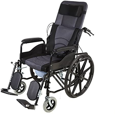 Full Reclining Wheelchair for Adults - High Back Reclining Commode Mobile Wheelchair - Folding Outdoor Comfortable Displacement Machine