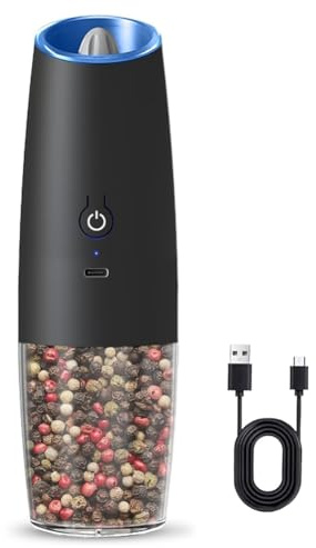 Cpolebev Molinillo de Sal y Pimienta Eléctrico Recargable, Molinillo de Sal y Pimienta Eléctrico Ajustable Negro