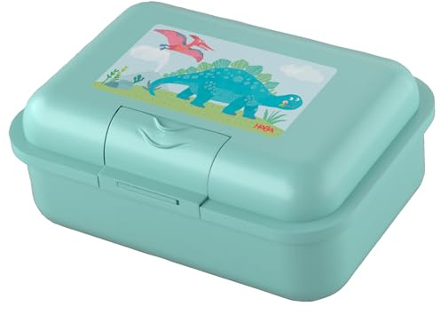 HABA Kinderbrotdose Dino (Türkis) – Brotdose mit Trennfach ab 3 Jahren | Klickverschluss, spülmaschinengeeignet – Brotdose für Kita & Schule