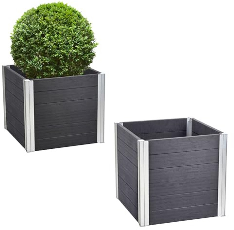 TRUTZHOLM Übertopf groß 135 Liter 57x 57x 57 cm Holzoptik Zeitloses Design langlebig Alu Blumenkübel Pflanzkasten quadratisch