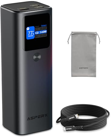 ASPERX 162.5W Laptop Power Bank, 27600mAh Aluminum Portable Charger PD3.1 | Fast Charging Travel Battery Pack for MacBook Pro/Air, iPad, iPhone 17/16, ASUS, Dell, Steam Deck, Samsung (Flight-Approved)