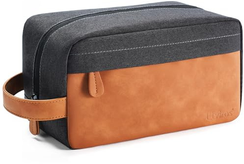Elviros Reise-Kulturbeutel für Herren, Geschenke für Männer, hängende Kulturtasche, wasserabweisend, Dopp Kit, PU-Leder, Reisetasche für Toilettenartikel, Zubehör, Schwarz