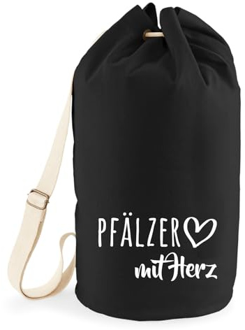 Huuraa Seesack Pfälzer mit Herz 20 Liter Black Baumwolle Rucksack Geschenkidee