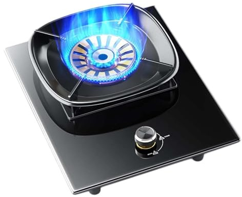THEGA Stufa A Gas, Fornello A Gas per Interni, Piano Cottura A Gas Portatile Nero 1 Bruciatore, Cucina da Banco Indipendente 5,2 KW Gas, con Protezione Antispegnimento(NG)