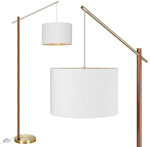 Arc Floor Lamp for Living Room, 68 Modern Dimmable Standing Lamp with Foot Switch, Adjustable Tall Corner Lamp with White Fabric Shade, Mid Century Arched Reading Light for Bedroom, Office (Brown)