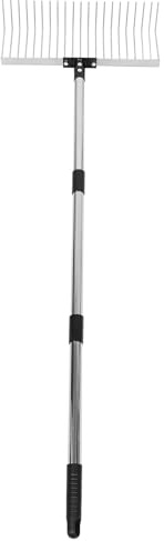 ROMISBABA Rastrello da Giardino Denti con Manico in Acciaio Inossidabile Ergonomico Per Raccolta Foglie e Scarificatore per Terreno Resistente per Livellamento Prato e Pulizia Giardino