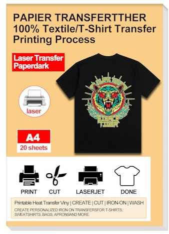 Goadper Laser Transferpapier für Dunkles Textilien-Transferpapier A4X20 Blatt für Laserdrucker für T-Shirts Dunkle