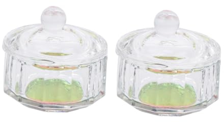 Coupelle à Ongles en Cristal Verre Octogonale avec Couvercle, Lot de 2 | Format Mini à 12 Faces, pour Salon D’onglerie et Usage Personnel, Accessoire D’art des Ongles